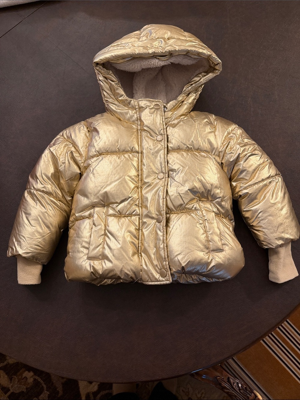 GAP Toddler Metallic Gold Puffer Jacket with Hood